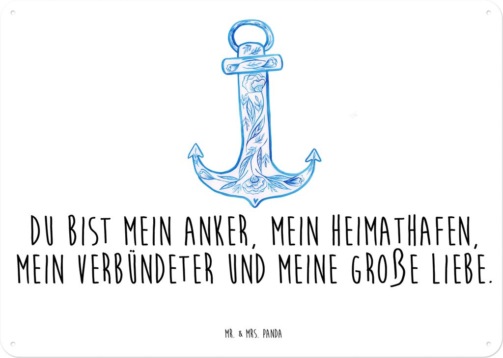 Mr. & Mrs. Panda tafel Anker Blau DIN A4 - Weiß - Geschenk, wandtafel, Wandbild, Türschild, Retro Blechschild, Schild, Lustige Sprüche