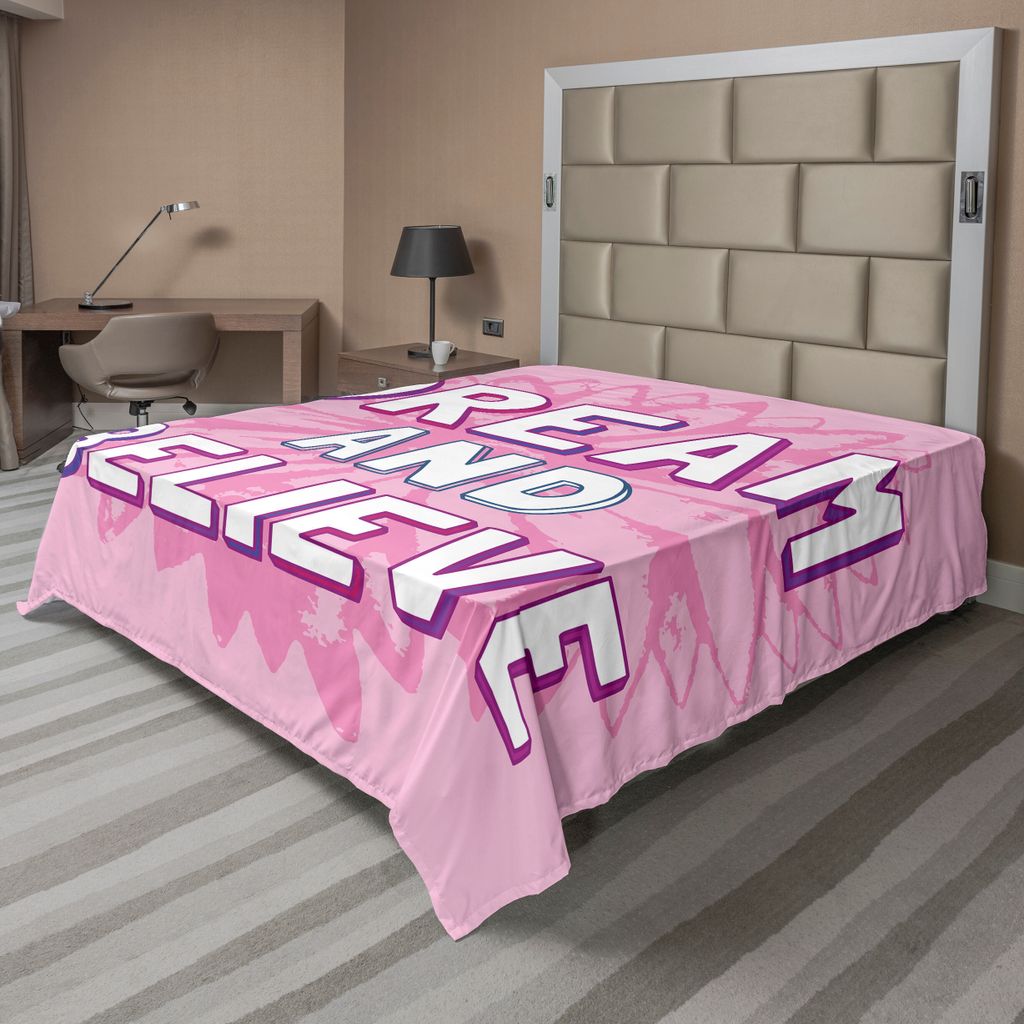 ABAKUHAUS Sprichwort Bettlaken, Träumen Sie Und Glauben Sie Zitat Auf Hintergrund Motivierend Phrase Blumen Kunst, weiches bequemes oberes Bettlak...