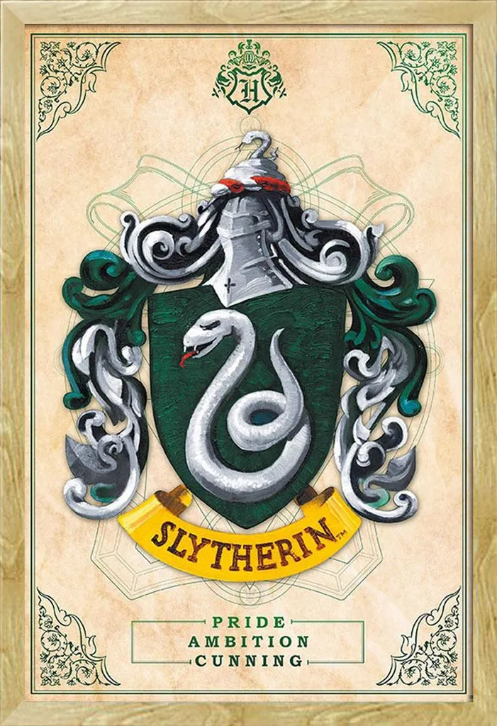 Arredo Parete Harry Potter: Poster Serpeverde 91.5cm + Cornice Faggio
