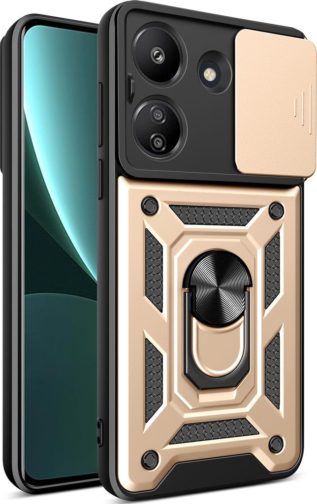 Hülle für Xiaomi Redmi 13C 4G mit Ring Ständer Halter Dia Kameraschutz TPU PC Hybrid Handyhülle Gold