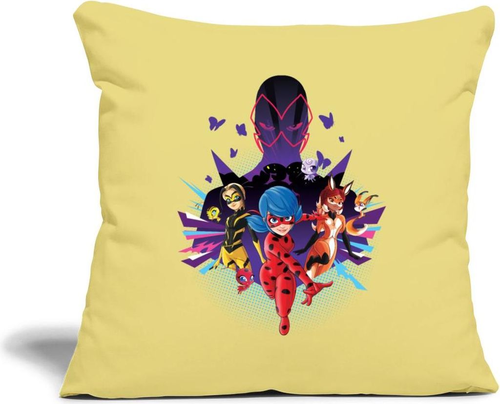 Spreadshirt Miraculous Superhelden vs Hawk Moth Kissenbezug 45x45 cm, One size, Hellgelb