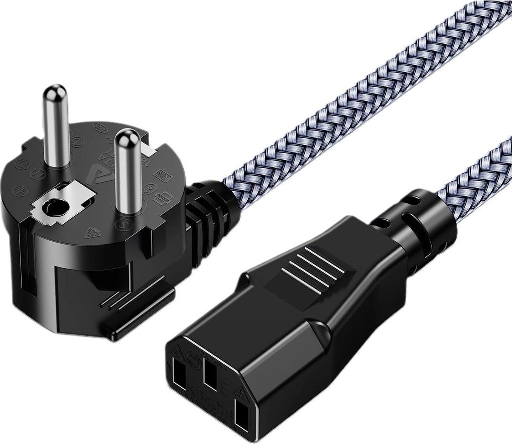 CEE 7/7 → IEC C13 Kaltgerätekabel,3,0 m Euro Anschlusskabel für Monitore, PC, Drucker, Scanner, TV