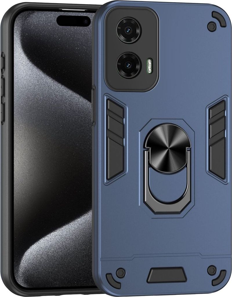 Für Motorola Moto G35 Armor Magnet Metall Ring PC Schutz Handy Hülle Case Blau