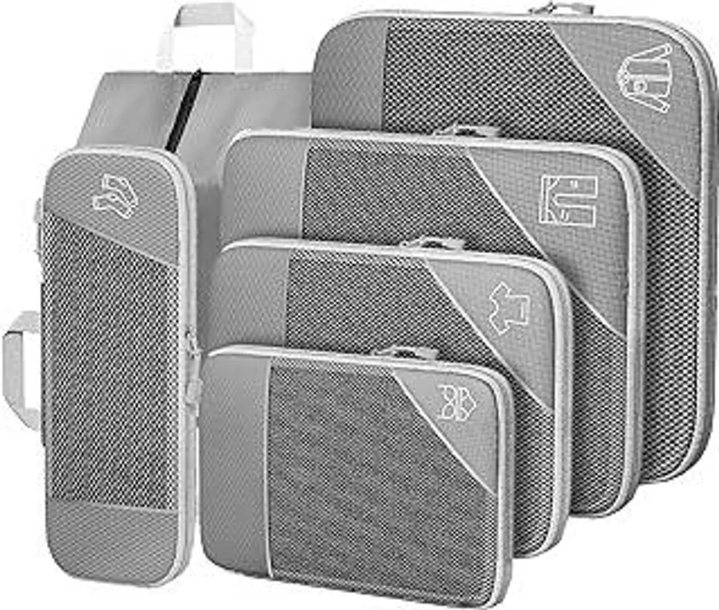 Cubi da Viaggio Compressibili Grigio: Organizer Valigia 6 Pezzi per Zaino