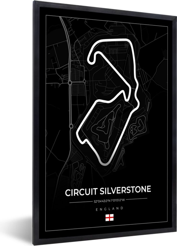 MuchoWow Gerahmtes Poster Rennsport - England - Rennstrecke - Silverstone - Schwarz 40x60 cm - Poster mit Schwarzem Bilderrahmen Wandposter Rahme...