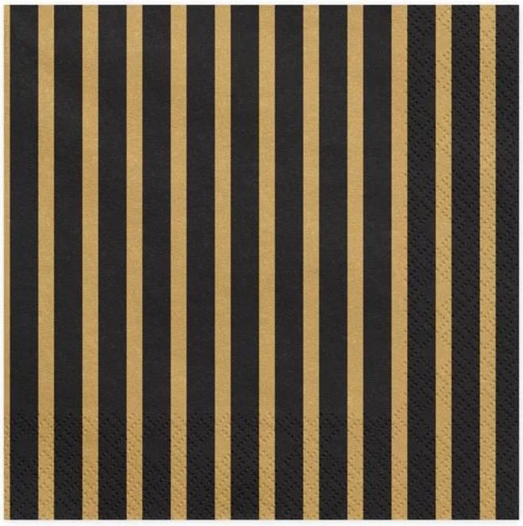 Servítky 33x33cm pruhované 20 kusov čierne zlaté Obrázok produktu 