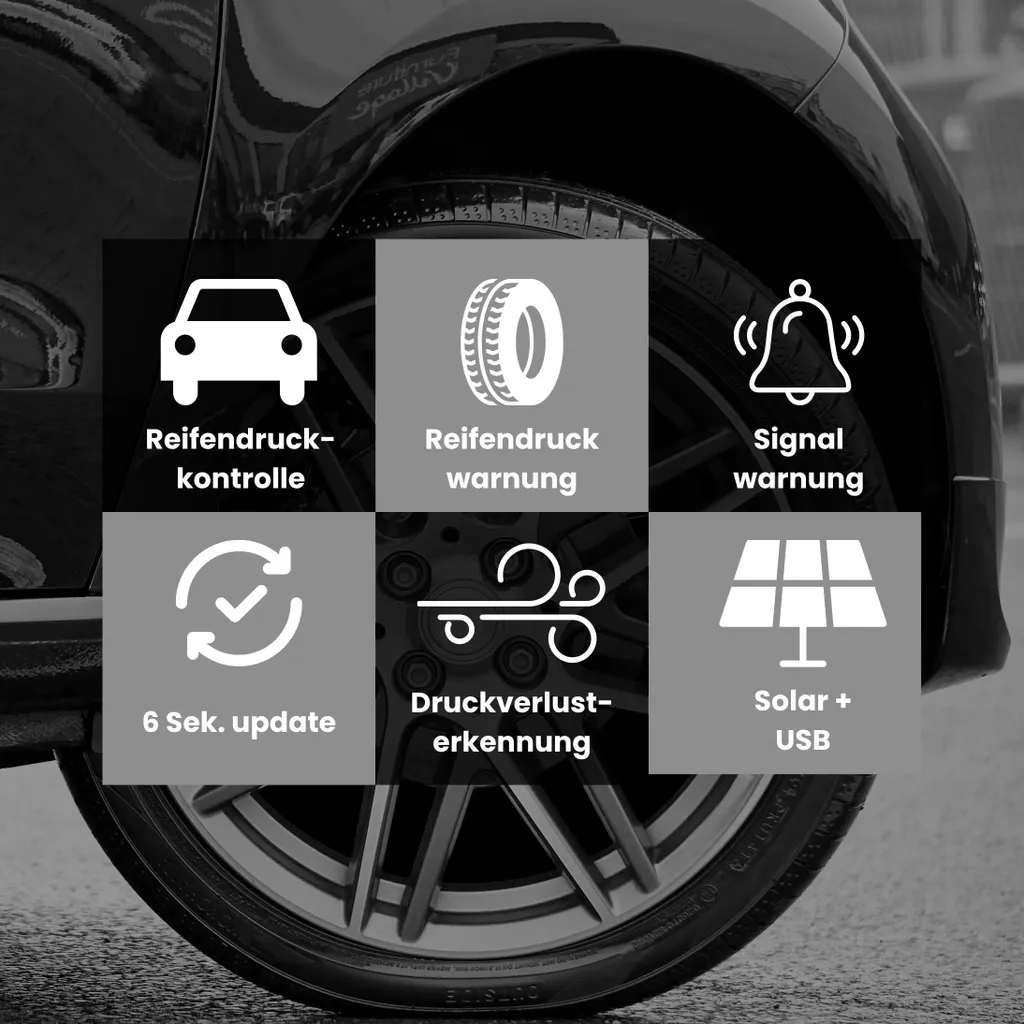 Système de surveillance pression des pneus TPMS Solaire USB avec 4 capteurs