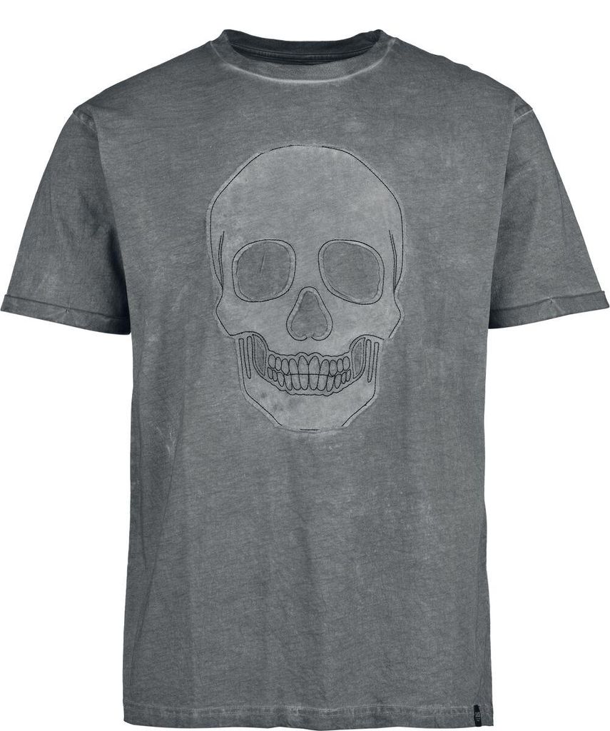 Black Premium by EMP Herren graues T-Shirt mit Skull-Patch und Waschungseffekt L
