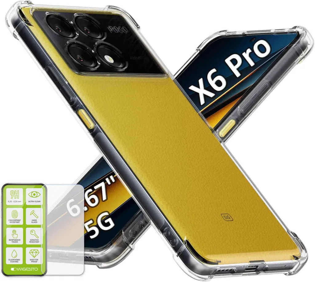 Per Xiaomi Redmi K70E / Poco X6 Pro Custodia in TPU trasparente antiurto + protezione in vetro H9 da 0,26 mm per cellulari