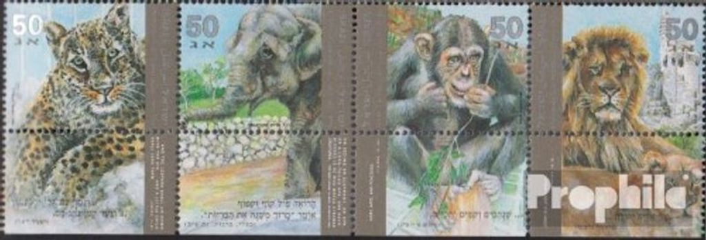 Briefmarken Israel 1992 Mi 1240-1243 mit Tab (kompl.Ausg.) Viererstreifen gestempelt Tiere im Zoo
