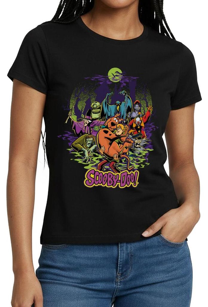 Spreadshirt Scooby-Doo Scooby Mit Shaggy Rogers Halloween Frauen T-Shirt, XL, Schwarz