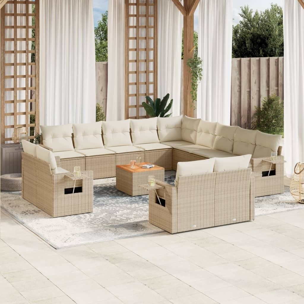 Maison Exclusive - 14-tlg. Garten-Sofagarnitur mit Kissen Beige Poly Rattan