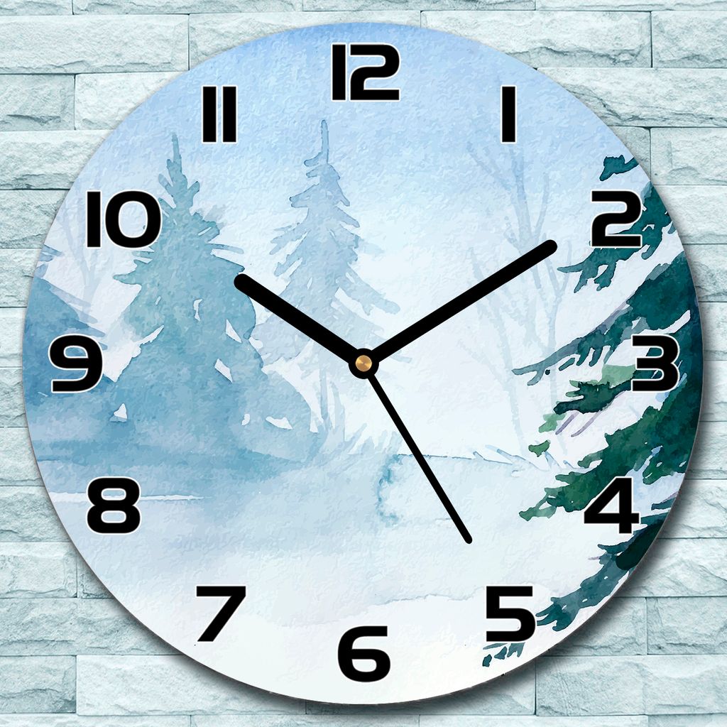 Wanduhr aus Glas Rund fi 30 Winter Wald Vintage Quarz Deko Schlafzimmer Büro