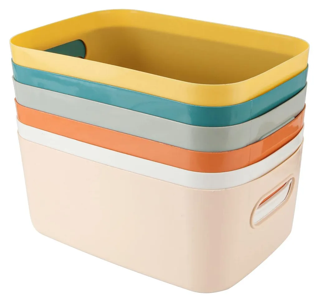 Bacs de rangement robustes et colorés 24 cm, lot de 6 paniers empilables