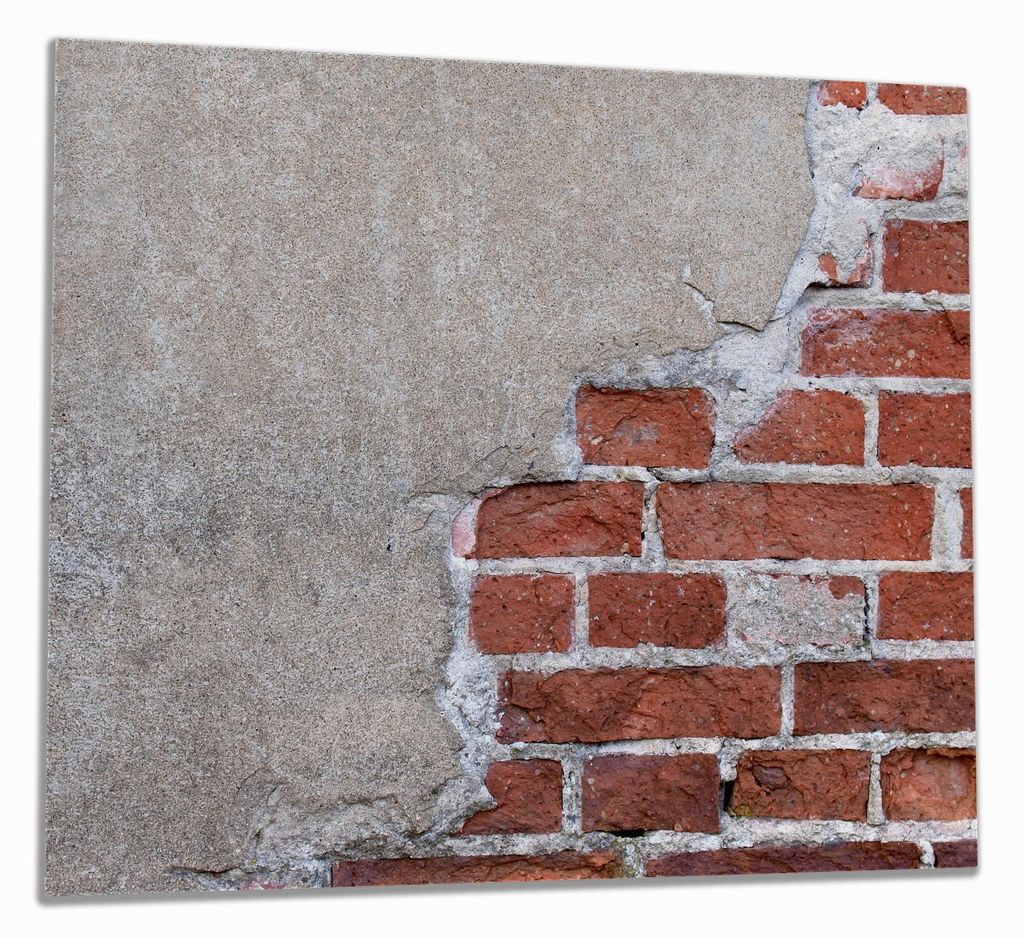Wallario Herdabdeckplatte aus Glas, Größe 60 x 52 cm 1-teilig, Motiv Steinwand rote Ziegelsteine mit Putz