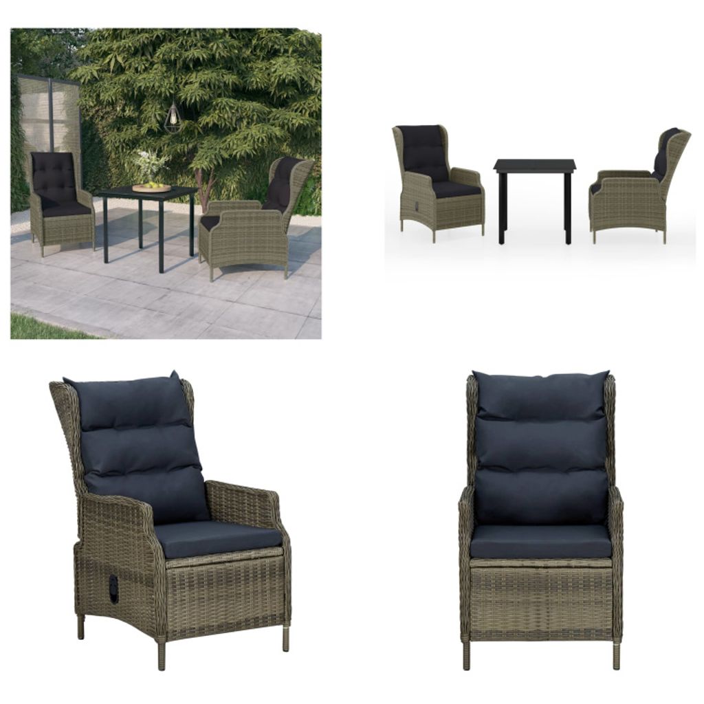 vidaXL 3 tlg. Garten Essgruppe Braun - Garten Essgruppe - Garten Essgruppen - Poly Rattan Essgruppe - Outdoor Essgruppe