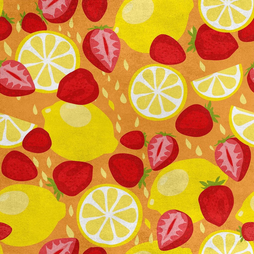 Royal Samt Stoff Polyester Zum Nähen - Motiv Zitronen und Erdbeeren