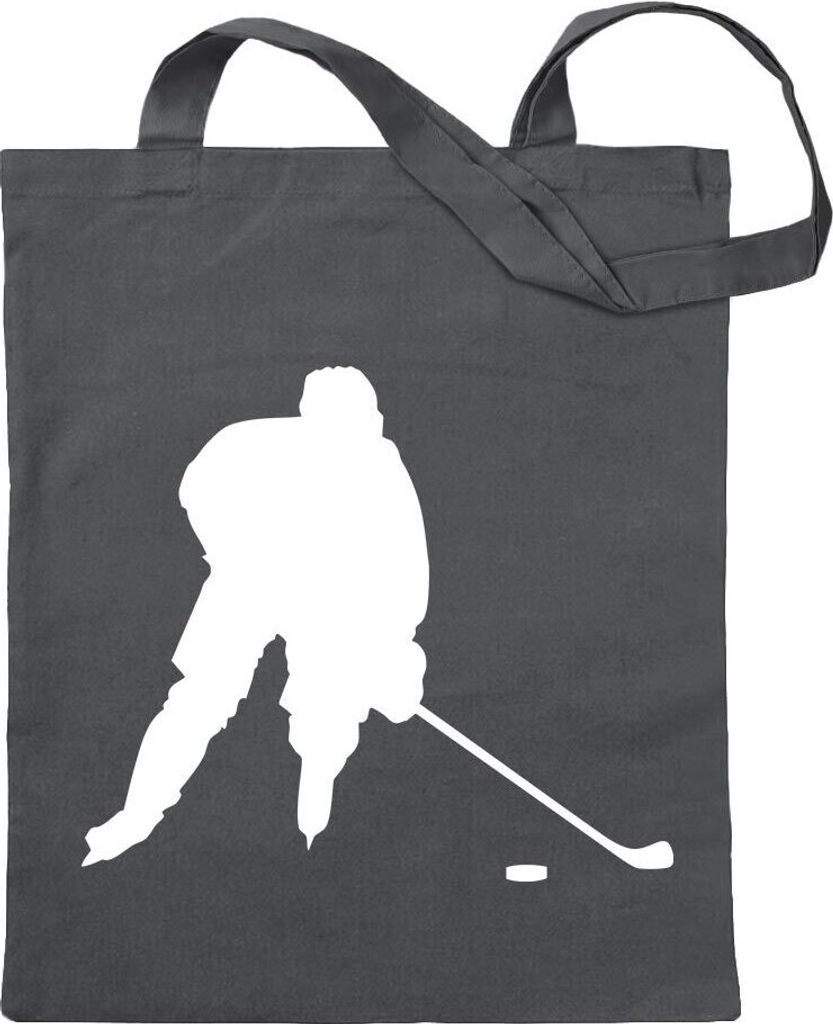 Kiwistar - Baumwolltasche - stahlgrau - Eishockey Puck Figur - Tragetasche Stoffbeutel Umhängetasche Langer Henkel
