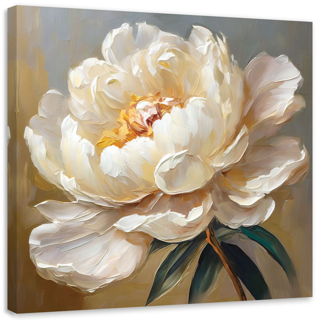 Leinwandbild Ölgemälde Pfingstrose auf Leinwand gedruckt 40x40 Feeby Beige bild für die wand bereit zum aufhängen