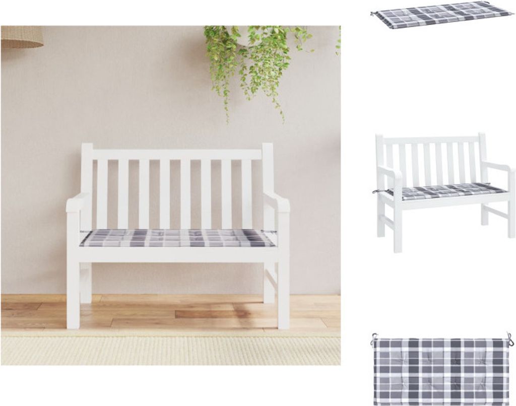 vidaXL Gartenbank-Auflage Grau Karomuster 120x50x3 cm Oxford-Gewebe - Sitzpolster