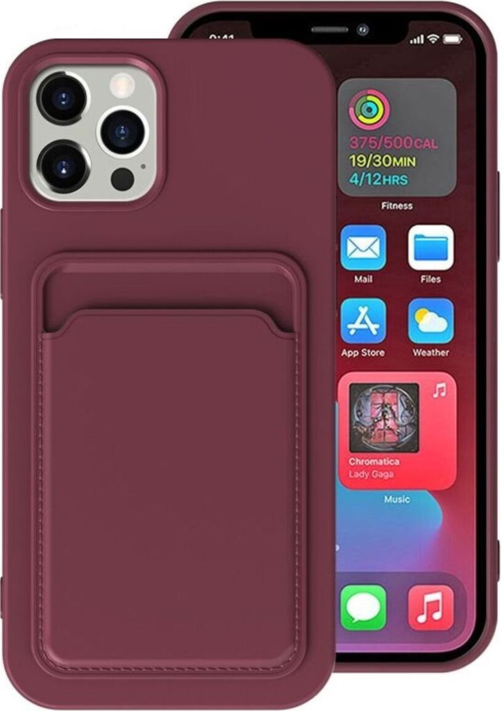 Schutz Handy Hülle für iPhone 12 13 14 15 Plus Pro Max Case Cover Kartenfach, Farbe:Violett, Modell wählen:Apple iPhone 12 Pro