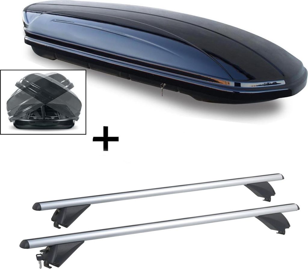 Dachbox VDPMAA580 580Ltr Duo beidseitig aufklappbar abschließbar + Alu Dachträger RB003 kompatibel mit für Kia Cee'd II Kombi (5Türer) ab 2012
