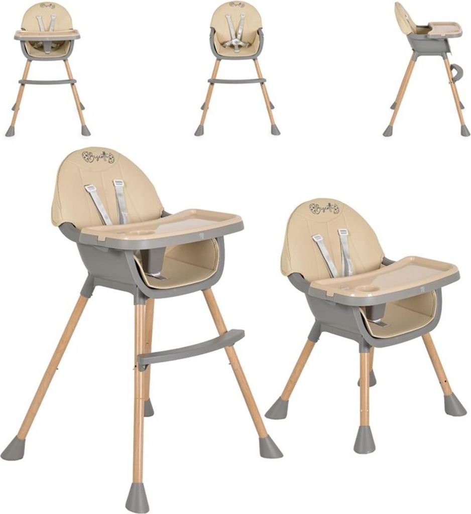 Moni Kinderhochstuhl Biscotti 2 in 1 Kinderstuhl Anti-Rutsch-Füße Doppeltablett beige
