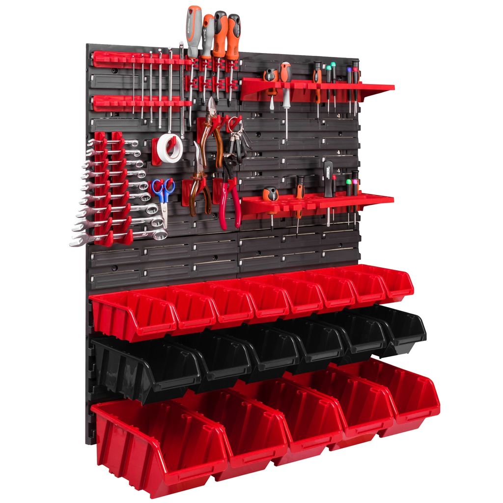 19 Stapelboxen Werkzeughalter Wandregal Werkstattregal Werkzeugwand 78x78cm Werkzeughalter Lagersystem Schüttenregal Sichtlagerkästen Extra Stark...