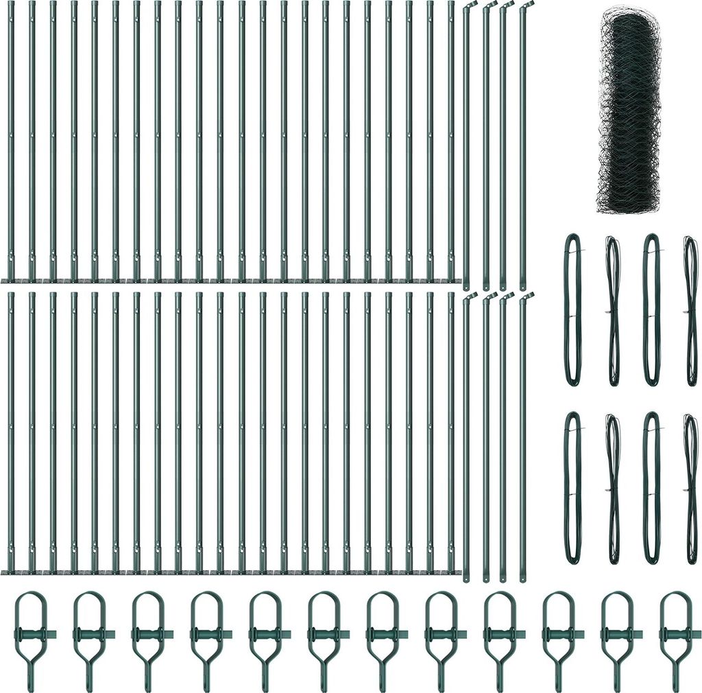Möbel Sechseckzaun Grün 0,8x100 m Stahl, Zaunpfosten mit Fußplatten 13 Stück Ø32mm 90cm verzinkter Stahl - Zaunzubehör 3353586