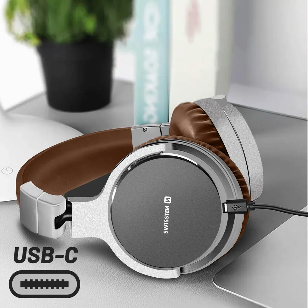 Casque d'écoute circum-aural Swissten Jumbo Brun avec micro intégré