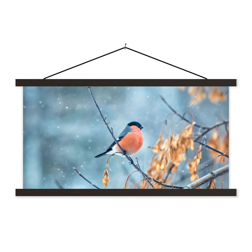 MuchoWow Textilposter Rotkehlchen - Vogel - Schnee - Herbstliche Blätter 120x60 cm mit schwarzem Rahmen - Dekoration Schlafzimmer