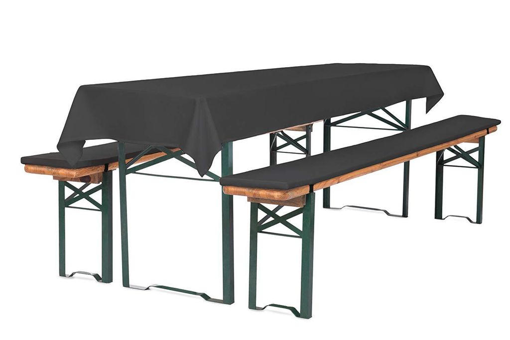 TexDeko Bierbankauflage gepolstert 220x25x4cm XL waschbar mit Reißverschluss 3TLG Set Blickdicht Tischdecke 250x100cm (universal) Anthrazit