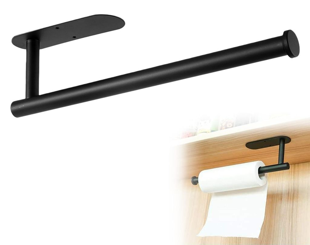 Küchenrollenhalter, bohrfreier Küchenrollenhalter, Küchenorganizer, selbstklebender Toilettenpapierhalter für Küche, Bad, Wohnzimmer – schwarz