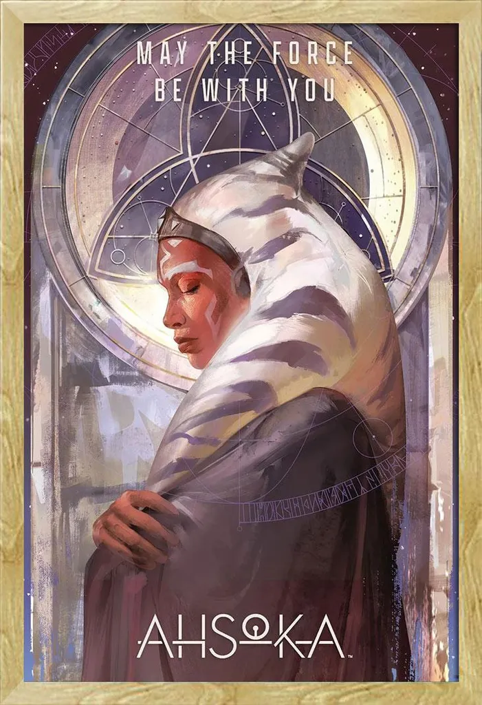 Poster Star Wars Ahsoka One with the Force avec cadre Shinsuke hêtre