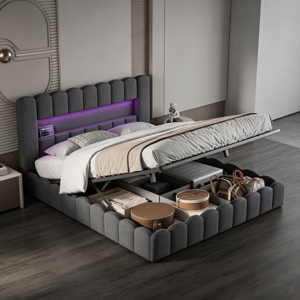 Letto imbottito INONEFT 180x200 cm con LED, letto per Immagine del prodotto 