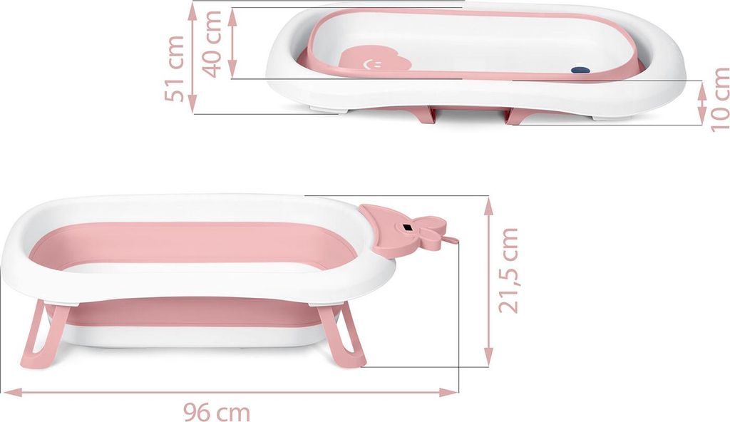 Ricokids Babybadewanne mit Thermometer RK-282 weiß und rosa Produktbild 