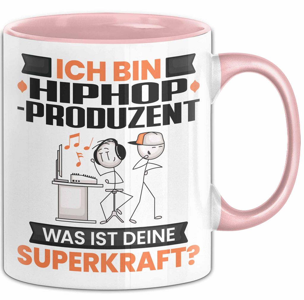 Hiphop-Produzent Tasse Geschenk für Hiphop-Produzent Geburtstag Lustiger Spruch Kaffee-Becher Was Ist Deine Superkraft (Rosa)