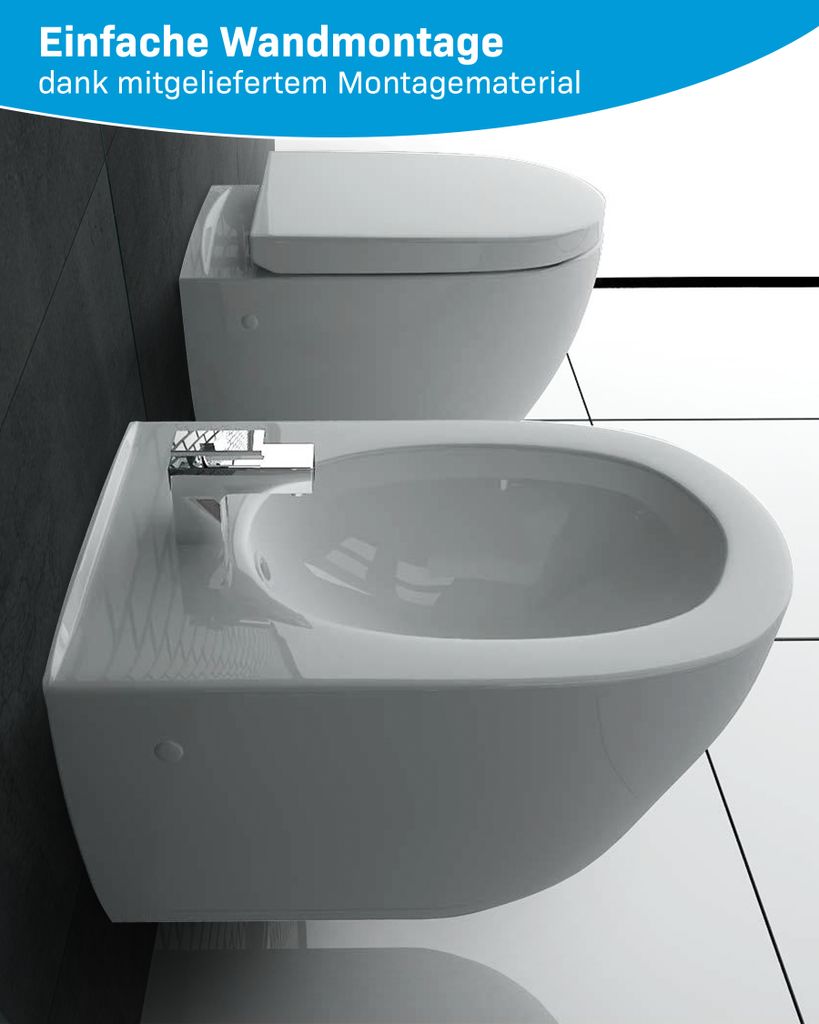 WC-Sitz komplett Set I WC Bad Alpenberger Spülrandlose Hänge-Toilette inkl 