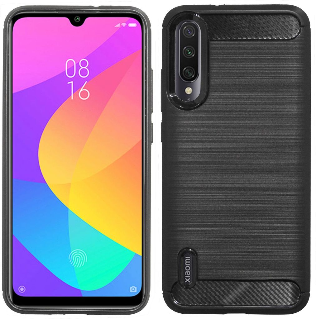 cofi1453 Silikon Hülle Carbon kompatibel mit XIAOMI MI A3 Case TPU Soft Handyhülle Cover Schutzhülle Schwarz