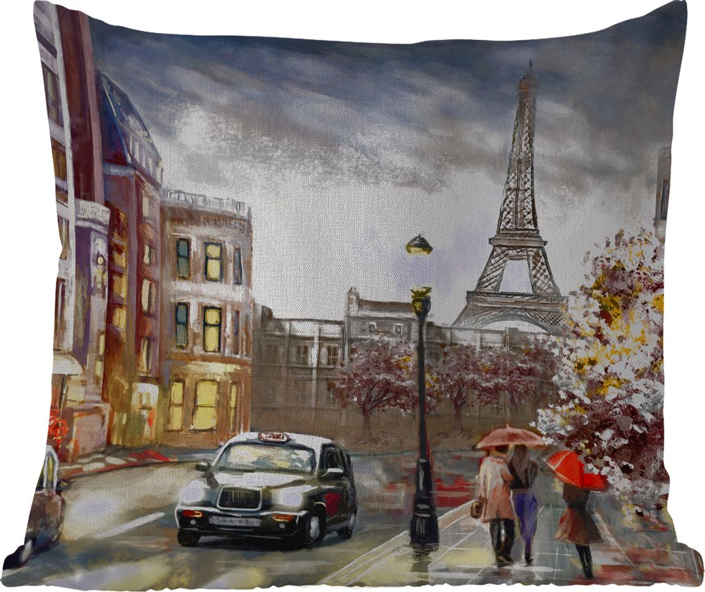 MuchoWow Outdoor Kissen - Gemälde - Paris - Frankreich - Öl - 45x45 cm - Wetterfest - Lounge Kissen - Fotokissen - Dekoratives Kissen