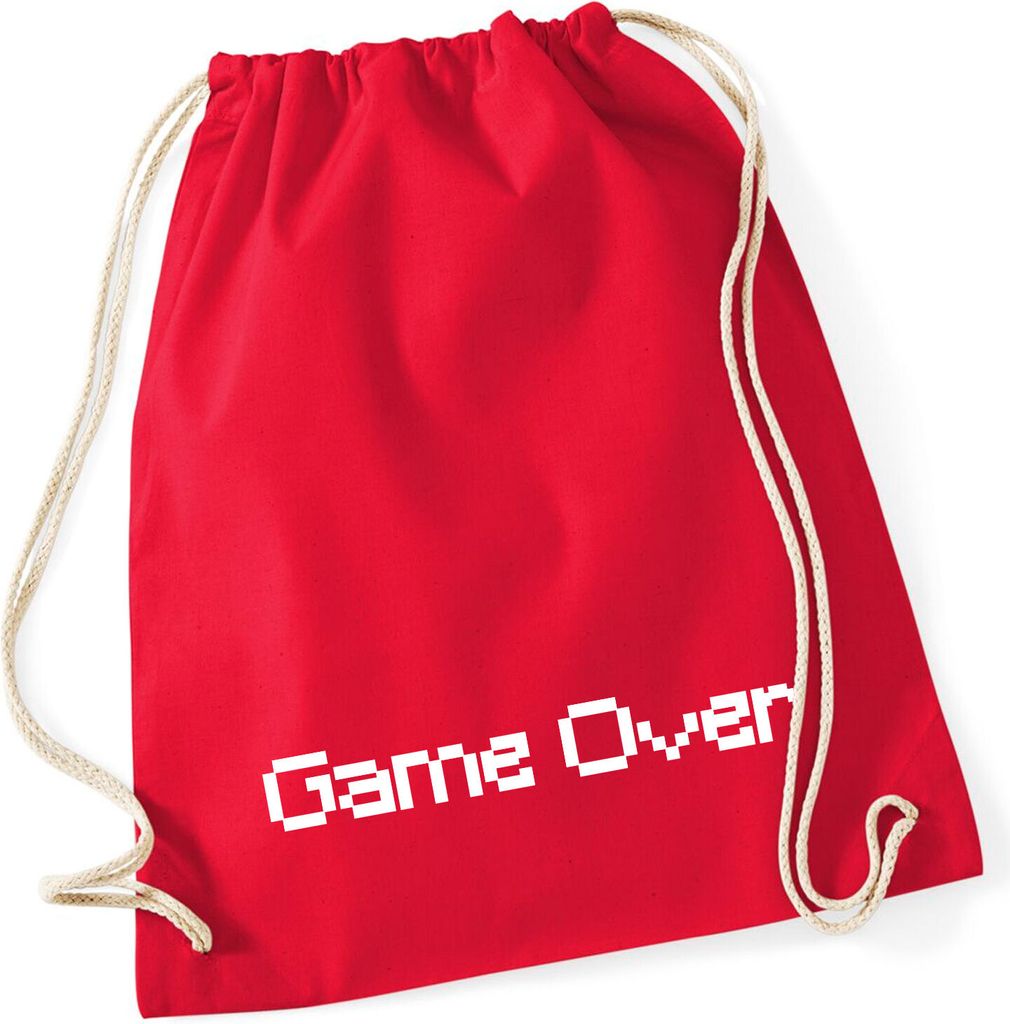 Huuraa Turnbeutel Game Over Schriftzug 12 Liter Classic Red Baumwolle Rucksack Geschenkidee