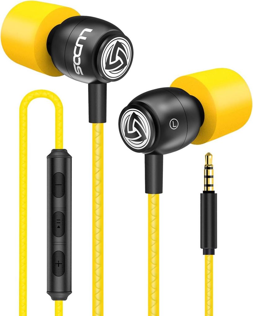 Ludos Clamor In-Ear Headphones with Cable and Microphone, 5 Year Warranty, Bass, Premium Audio Quality, Memory Foam, Reinforced Cable, Volume Control