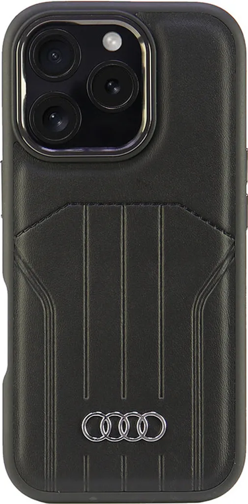 Coque iPhone 16 Pro Audi MagSafe en simili cuir noir anti-rayures