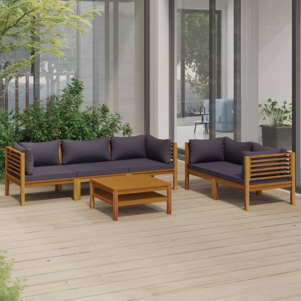 Möbel 6-tlg. Garten-Lounge-Set mit Auflage Massivholz Akazie - Balkonmöbel 3086903