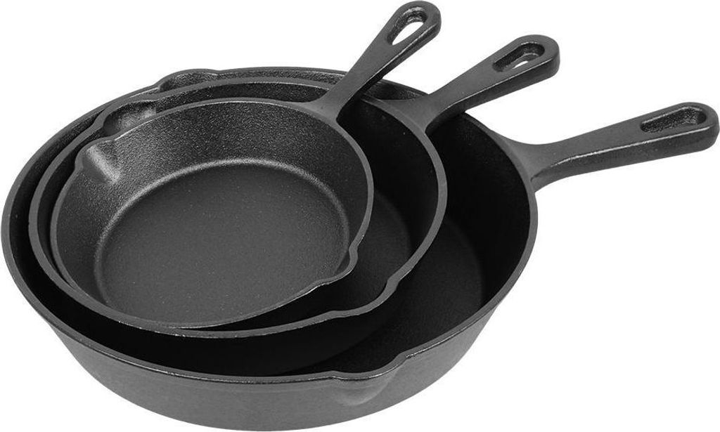 Gusseisen-Bratpfannen-Set – 3 vorgewürzte, antihaftbeschichtete, robuste Bratpfannen