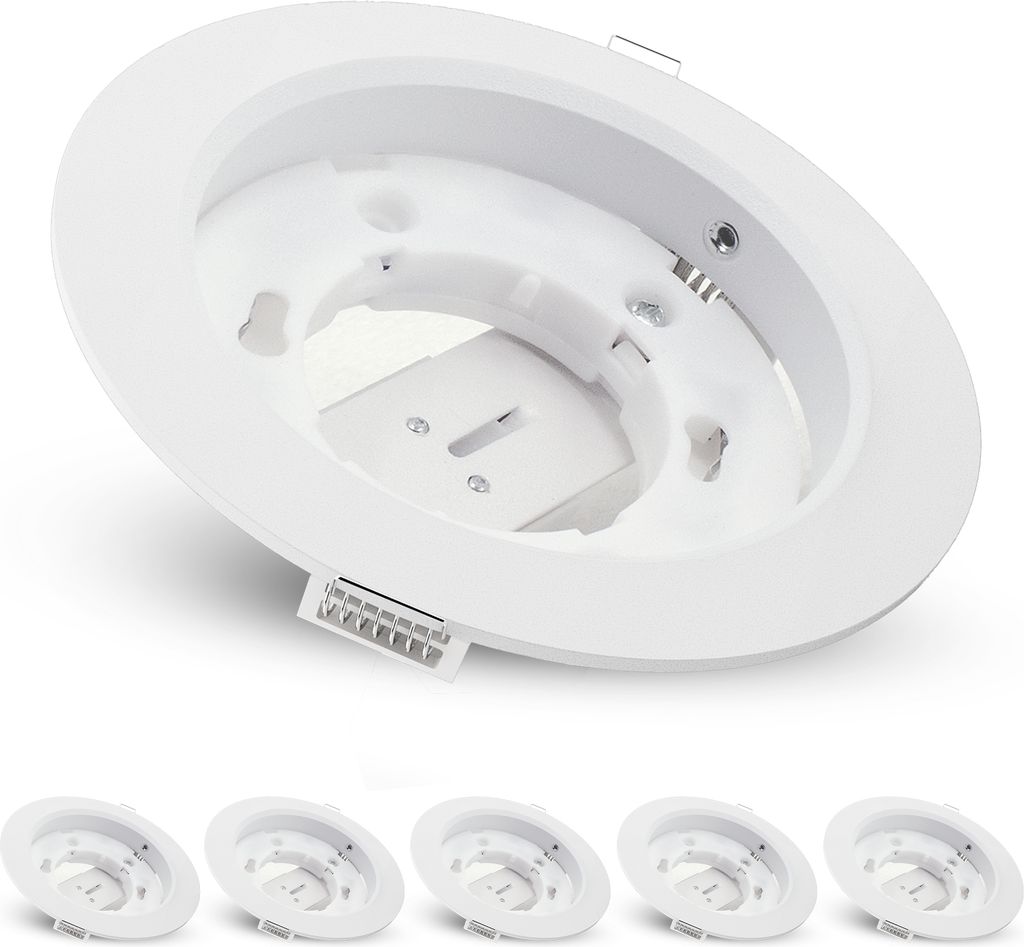 SSC-LUXon 6 Stück RX-3 Einbaurahmen Deckenspot weiß rund - Einbaustrahler flach groß Ø 108 mm Spot mit Fassung für GX53 Lampe