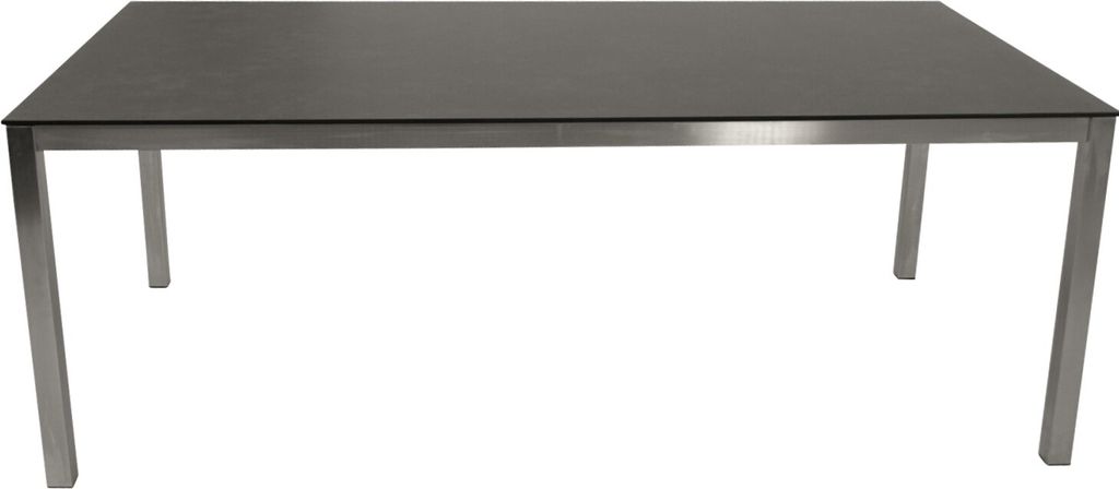 Tisch Gartentisch 200x100cm, Edelstahl poliert + Glas in Keramikoptik dunkelgrau