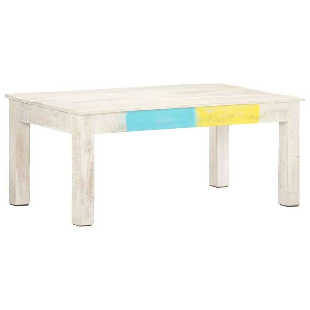 Tavolino Basso Bianco 110x60x45 cm Legno Massiccio Mango Essenziale