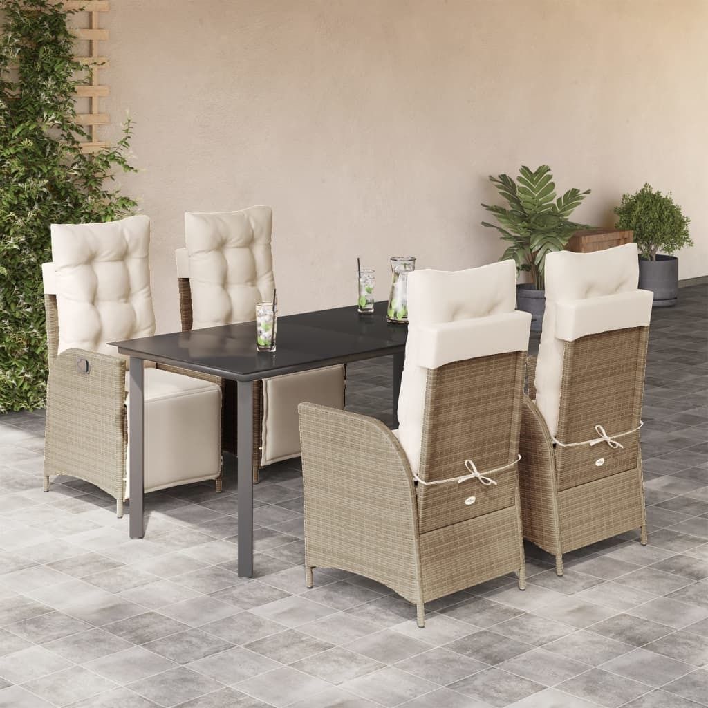 "Rabatt" 5-tlg. Garten-Essgruppe - mit tishe & Stuhl - mit Kissen Beige Poly Rattan - Lounge-Dining set CC9494