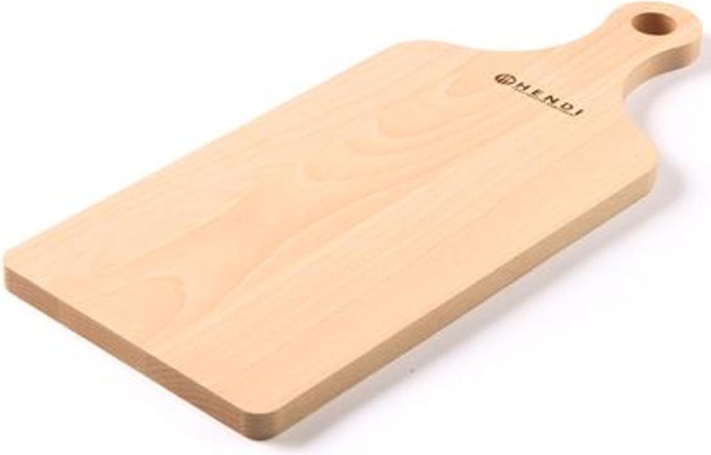HENDI Schneidbrett 390x160x12 mm mit Griff Massives Buchenholz